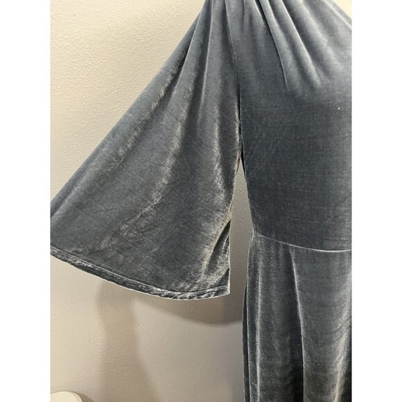 Soft Surroundings Dress Women Medium Velour Bell Sleeve Long Maxi Gray Wrap Top - Picture 4 of 10